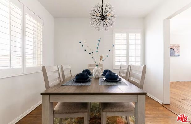 Dining room, Interior, Pendant Lights, Wood Texture Flooring