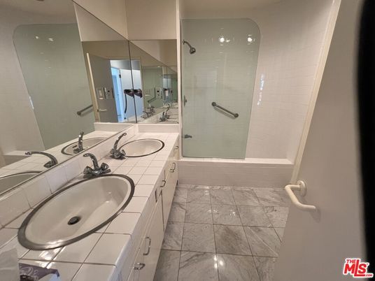 Bathroom, Dual Sink Vanities, Glass Shower, Interior, Marble, Tile Countertops