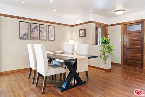 Dining room, Interior, Recessed Lighting, Wood Texture Flooring