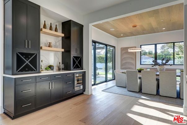 Dining room, Interior, Pendant Lights, Recessed Lighting, Wooden Ceilings, Wood Texture Flooring