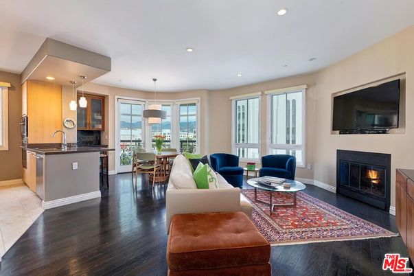 Dining room, Fireplace, Interior, Kitchen, Living room, Pendant Lights, Recessed Lighting, Wood Texture Flooring