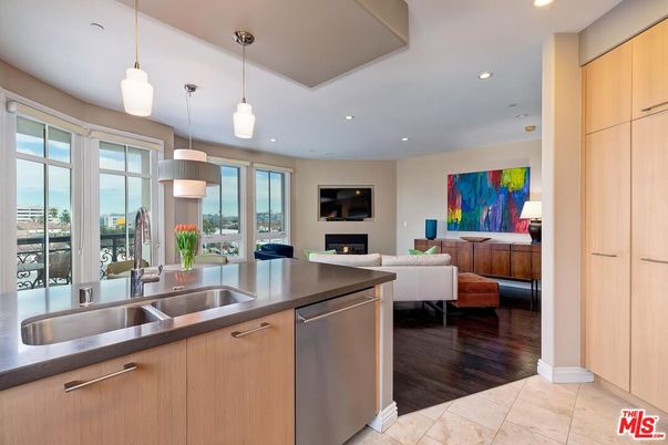 Fireplace, Interior, Kitchen, Living room, Pendant Lights, Recessed Lighting, Wood Texture Flooring