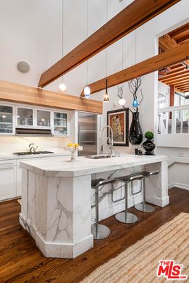 Interior, Kitchen, Pendant Lights, Stainless Steel Appliances, Wooden Beams, Wood Texture Flooring