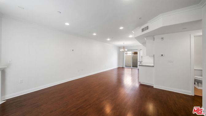 Chandelier, Empty room, Interior, Recessed Lighting, Wood Texture Flooring
