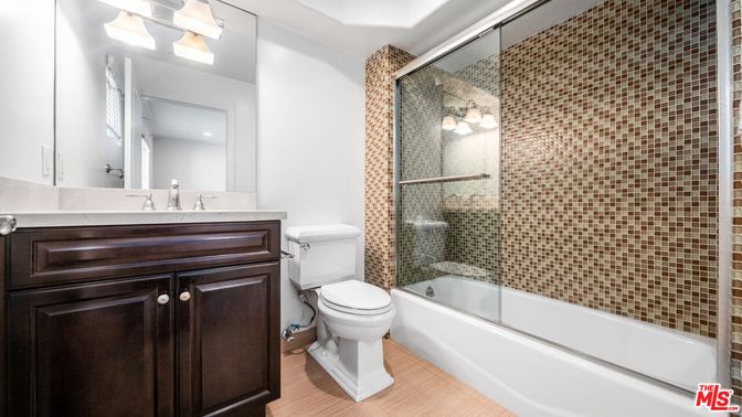 Bathroom, Glass Shower, Interior, Recessed Lighting, Wood Texture Flooring