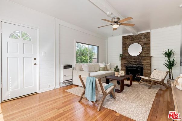 Fireplace, Interior, Living room, Stone Walls, Wood Texture Flooring