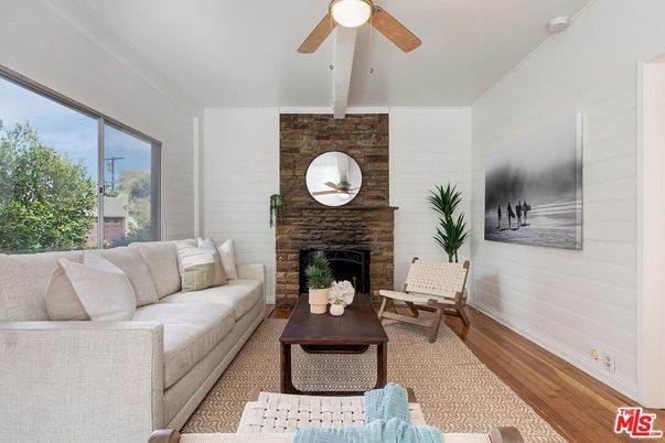 Fireplace, Interior, Living room, Stone Walls, Wood Texture Flooring