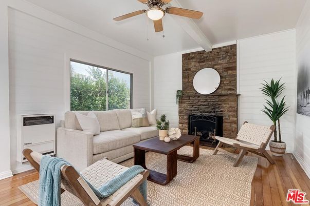 Fireplace, Interior, Living room, Stone Walls, Wood Texture Flooring