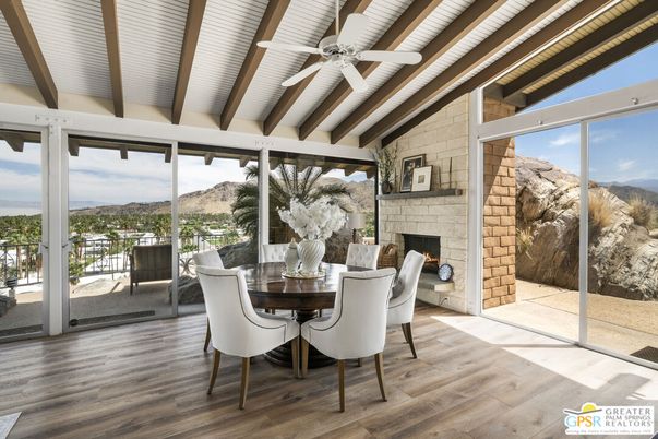 Dining room, Fireplace, Interior, Stone Walls, Wooden Beams, Wooden Ceilings, Wood Texture Flooring