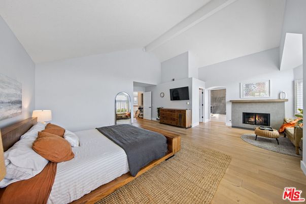 Bedroom, Fireplace, Interior, Wood Texture Flooring