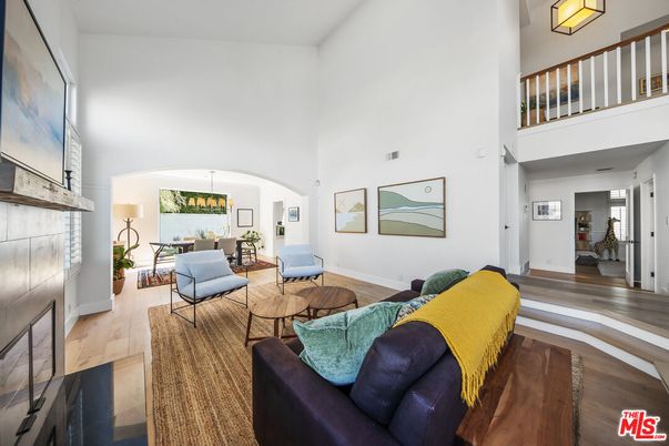 Dining room, Fireplace, Interior, Living room, Pendant Lights, Wood Texture Flooring