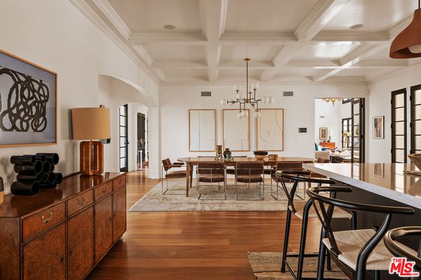 Dining room, Interior, Pendant Lights, Wood Texture Flooring