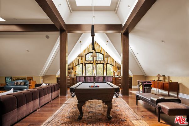 Billiard Table, Game Room, Interior, Pendant Lights, Wood Texture Flooring