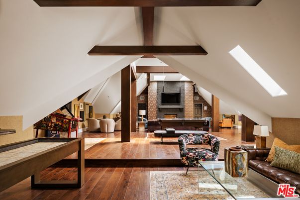 Fireplace, Interior, Living room, Stone Walls, Wooden Beams, Wood Texture Flooring