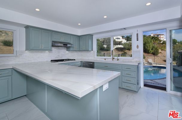 Interior, Kitchen, Marble, Recessed Lighting, Stainless Steel Appliances
