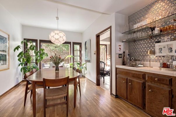 Dining room, Interior, Pendant Lights, Wood Texture Flooring