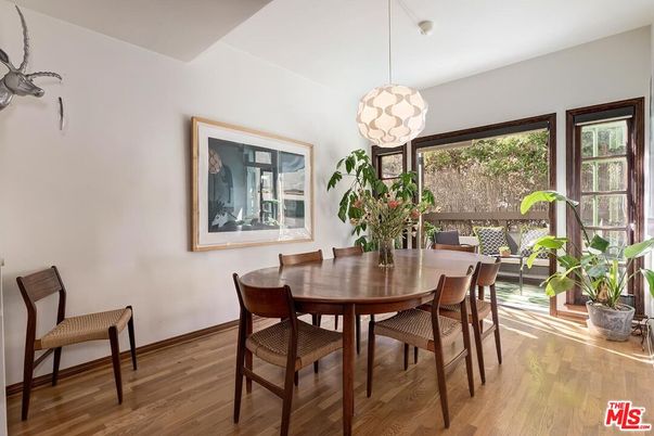 Dining room, Interior, Pendant Lights, Wood Texture Flooring