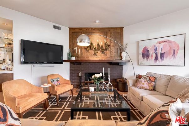 Fireplace, Interior, Living room, Recessed Lighting, Stone Walls
