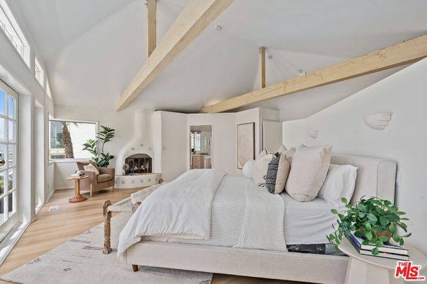 Bedroom, Fireplace, Interior, Wooden Beams, Wood Texture Flooring