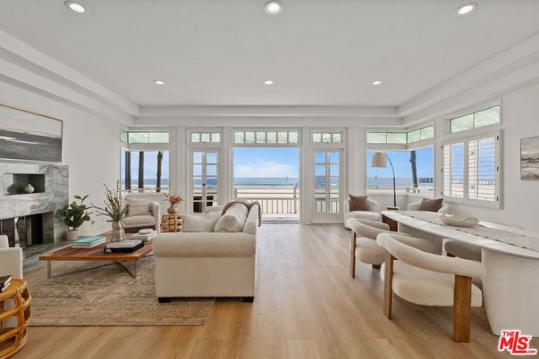 Fireplace, Interior, Living room, Recessed Lighting, Water, Wood Texture Flooring
