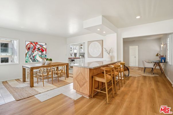 Dining room, Interior, Recessed Lighting, Wood Texture Flooring