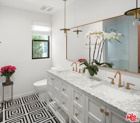 Bathroom, Dual Sink Vanities, Glass Shower, Interior, Pendant Lights