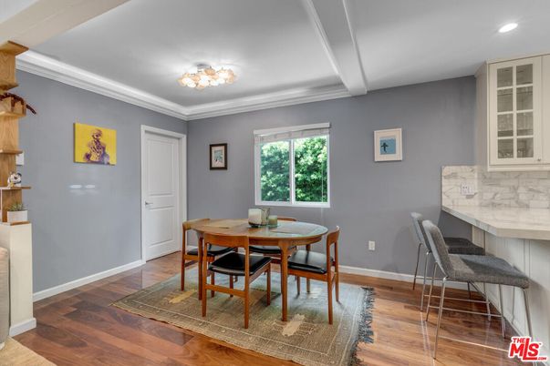 Dining room, Interior, Recessed Lighting, Wood Texture Flooring