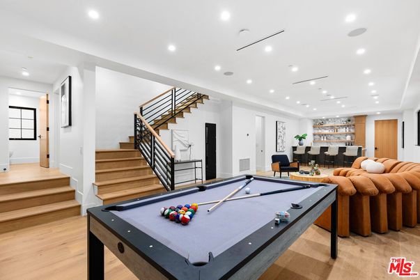 Billiard Table, Game Room, Interior, Recessed Lighting, Wood Texture Flooring