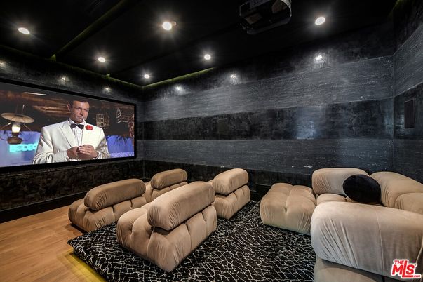 Interior, Projection Screen, Recessed Lighting, Theatre Room, Wood Texture Flooring