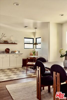 Dining room, Interior, Pendant Lights, Recessed Lighting, Wood Texture Flooring
