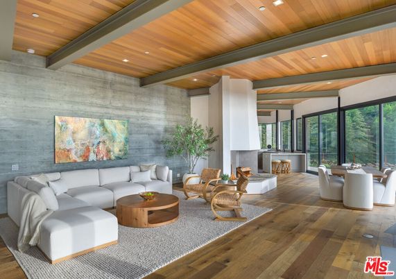 Dining room, Interior, Living room, Recessed Lighting, Wooden Beams, Wooden Ceilings, Wood Texture Flooring