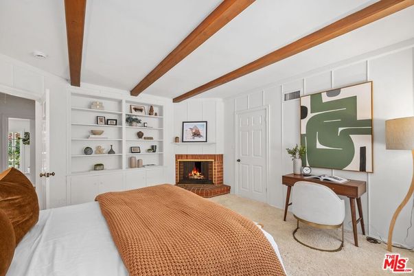Bedroom, Fireplace, Home Office, Interior, Wooden Beams