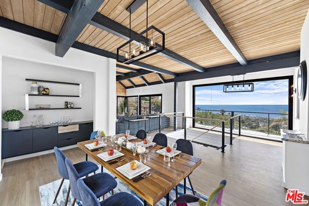 Interior, Living room, Pendant Lights, Water, Wooden Beams, Wooden Ceilings, Wood Texture Flooring