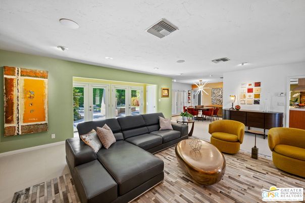 Dining room, Interior, Living room, Recessed Lighting, Wood Texture Flooring
