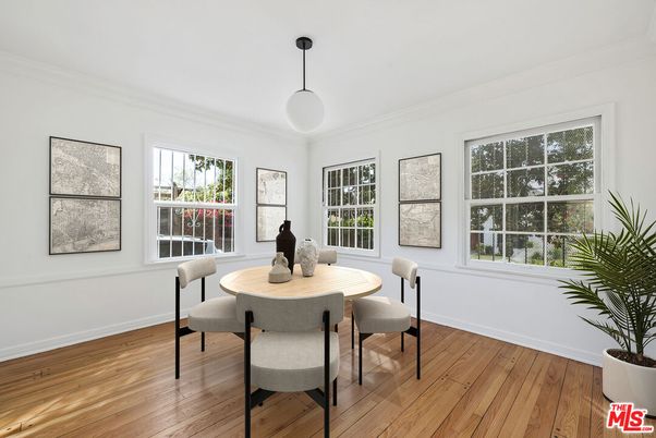 Dining room, Interior, Pendant Lights, Wood Texture Flooring