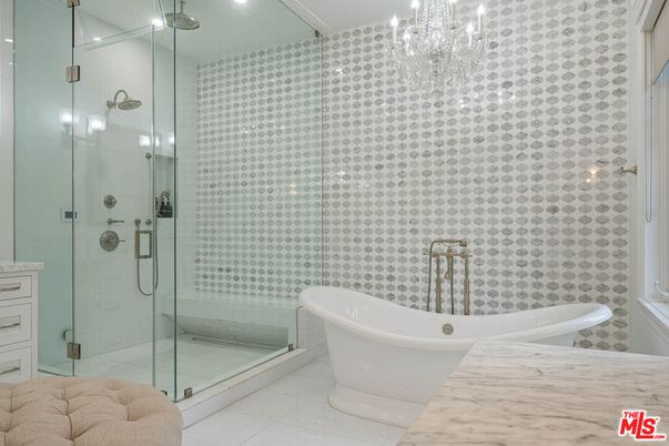 Bathroom, Chandelier, Glass Shower, Interior, Recessed Lighting