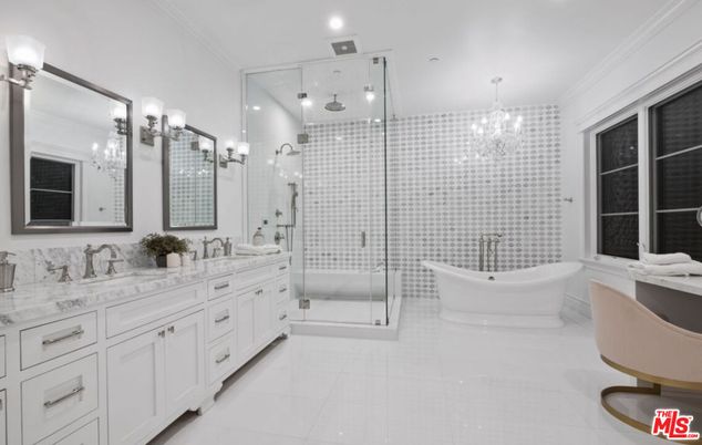 Bathroom, Chandelier, Dual Sink Vanities, Free Standing Baths, Glass Shower, Interior, Recessed Lighting