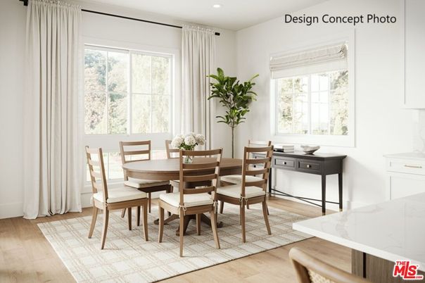 Dining room, Interior, Recessed Lighting, Wood Texture Flooring