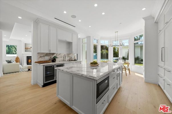Dining room, Fireplace, Interior, Kitchen, Living room, Pendant Lights, Recessed Lighting, Wood Texture Flooring