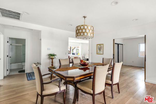 Dining room, Interior, Recessed Lighting, Wood Texture Flooring