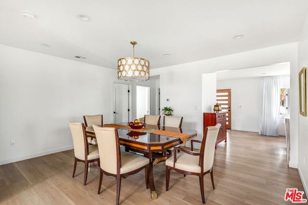 Dining room, Interior, Recessed Lighting, Wood Texture Flooring