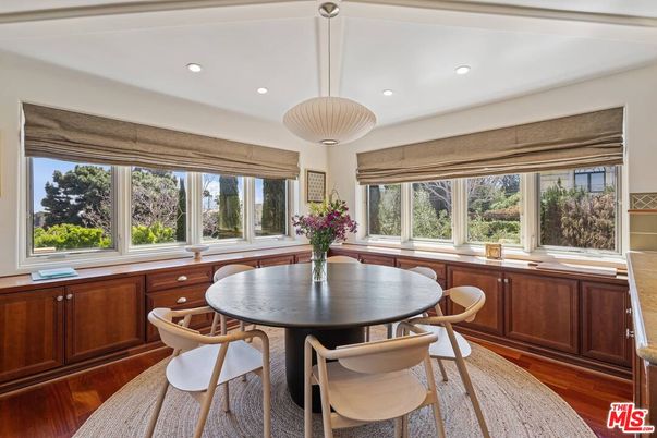 Dining room, Interior, Pendant Lights, Recessed Lighting, Wood Texture Flooring