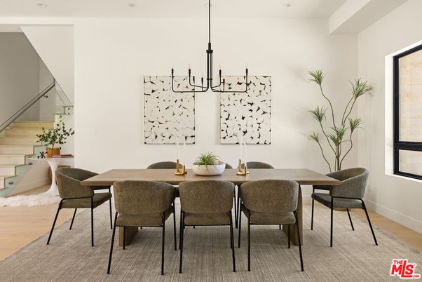 Chandelier, Dining room, Interior, Pendant Lights, Recessed Lighting, Wood Texture Flooring