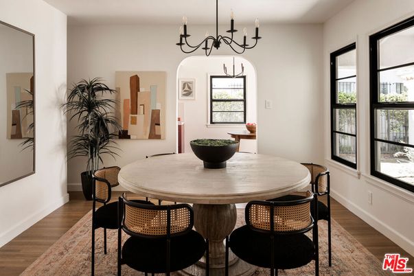 Chandelier, Dining room, Interior, Wood Texture Flooring