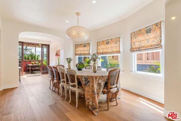 Dining room, Interior, Pendant Lights, Recessed Lighting, Wood Texture Flooring