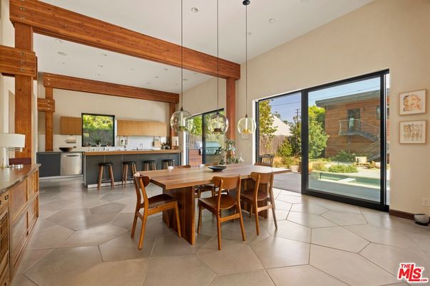 Dining room, Interior, Kitchen, Pendant Lights, Recessed Lighting, Wooden Beams