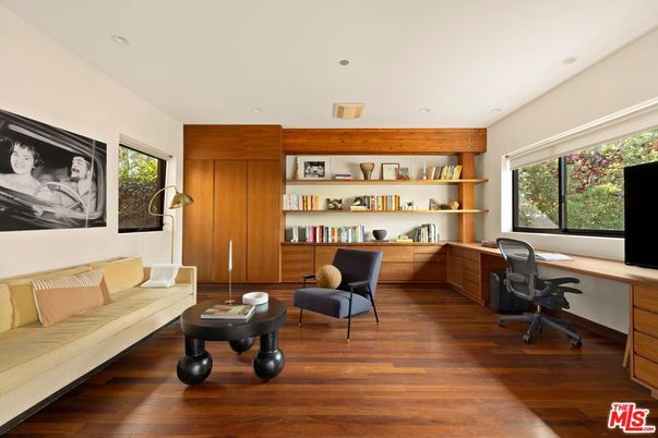 Home Office, Interior, Recessed Lighting, Wood Texture Flooring, Wooden Walls