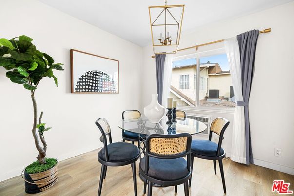 Dining room, Interior, Pendant Lights, Wood Texture Flooring