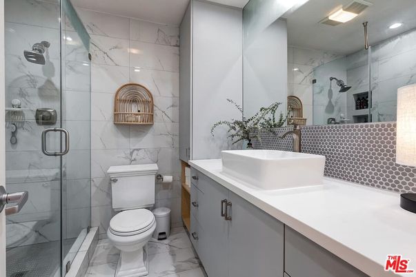 Bathroom, Glass Shower, Interior, Marble, Marble Walls, Recessed Lighting
