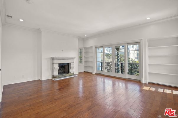 Empty room, Fireplace, Interior, Recessed Lighting, Wood Texture Flooring